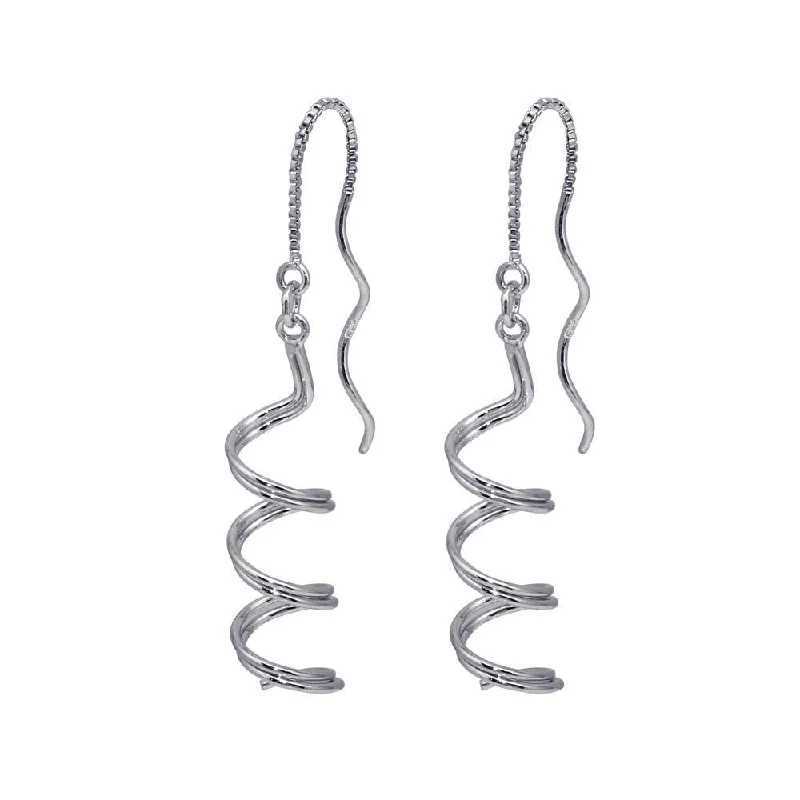 Ladies earrings latest styles-Silver 925 Rhodium Plated Spiral Dangling Hook Earrings - DSE00035