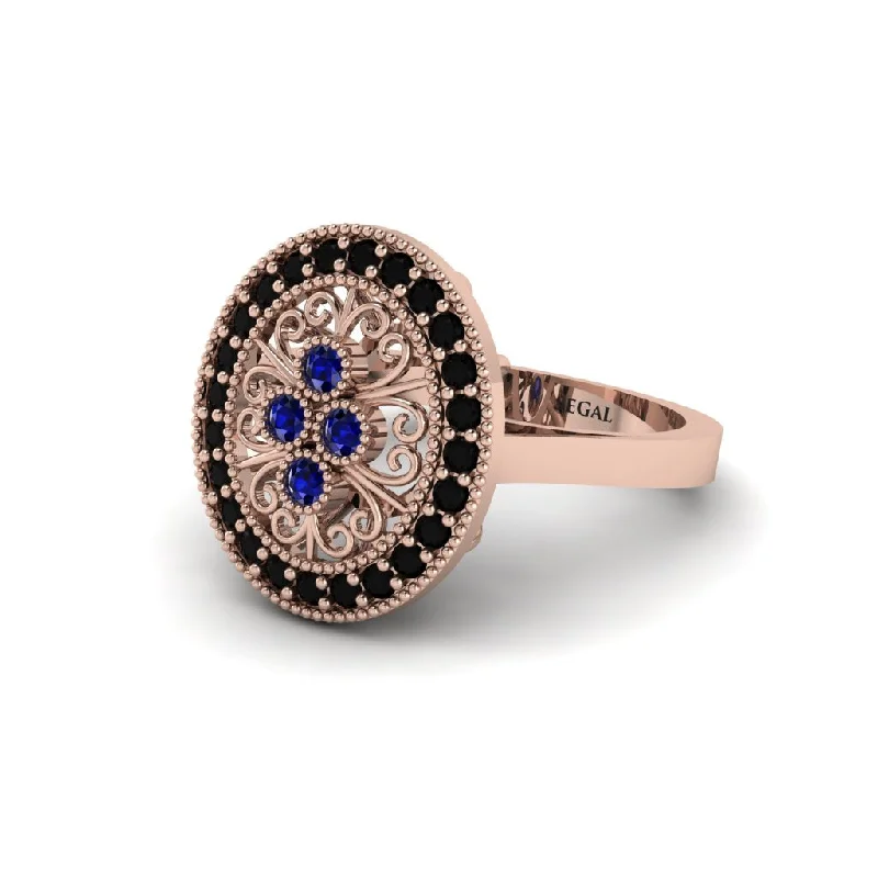 Ladies engagement rings premium choices-Sapphire Vintage Victorian Floral Halo Engagement Ring - Nina No. 44