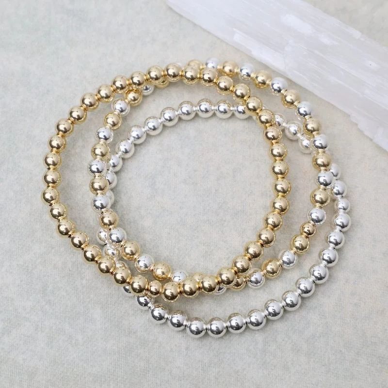 Ladies bracelets Asian styles-5mm Classic Ball Bracelet in Silver, Gold, or Two Tone