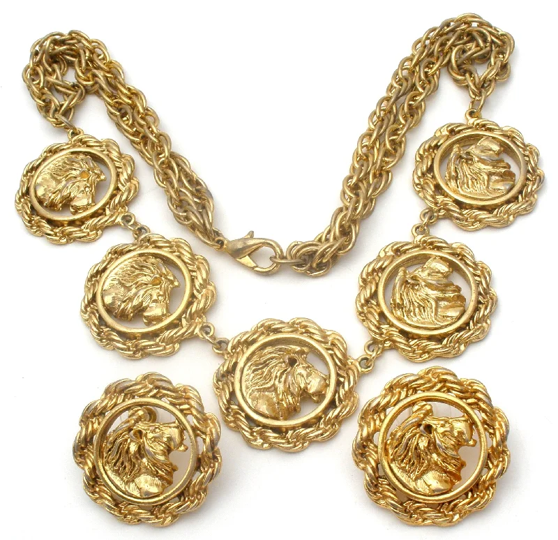 Ladies necklaces social media trends-Lion Necklace & Earrings Set Vintage