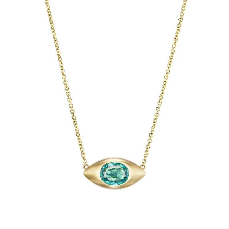 Ladies necklaces minimalist looks-Blue Tourmaline Mega Eye Necklace