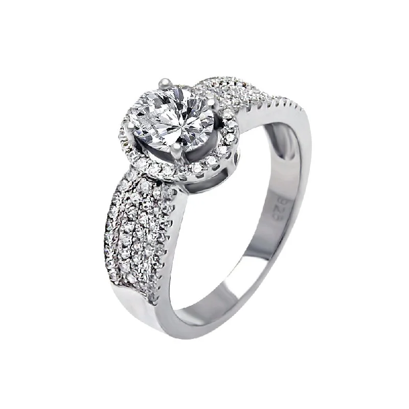 Ladies rings white gold-Silver 925 Rhodium Plated Micro Pave CZ Oval Ring - ACR00061