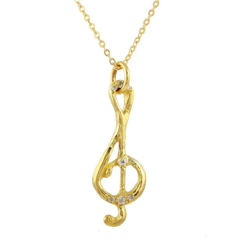 Ladies necklaces diamond accents-Treble Clef Diamond Pave Necklace