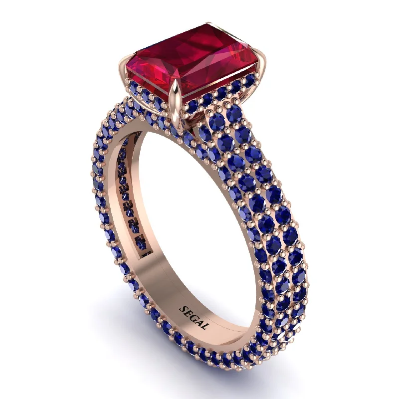 Ladies engagement rings unique styles-Radiant Cut Ruby Pave Engagement Ring - Kenzie No. 71