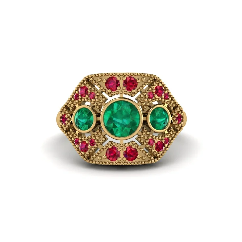 Ladies engagement rings floral motifs-Emerald Art Deco Geometric Engagement Ring - Haven No. 49