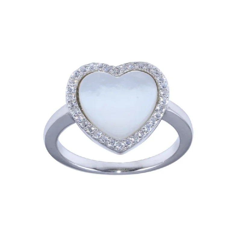 Ladies rings top brands-Rhodium Plated 925 Sterling Silver Opal Stone Heart With CZ Ring - BGR01315