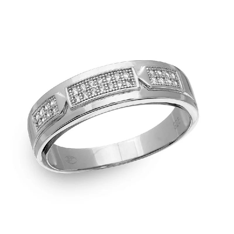 Ladies rings budget picks-Silver 925 Rhodium Plated Trio Bar Eternity Ring with CZ - GMR00169