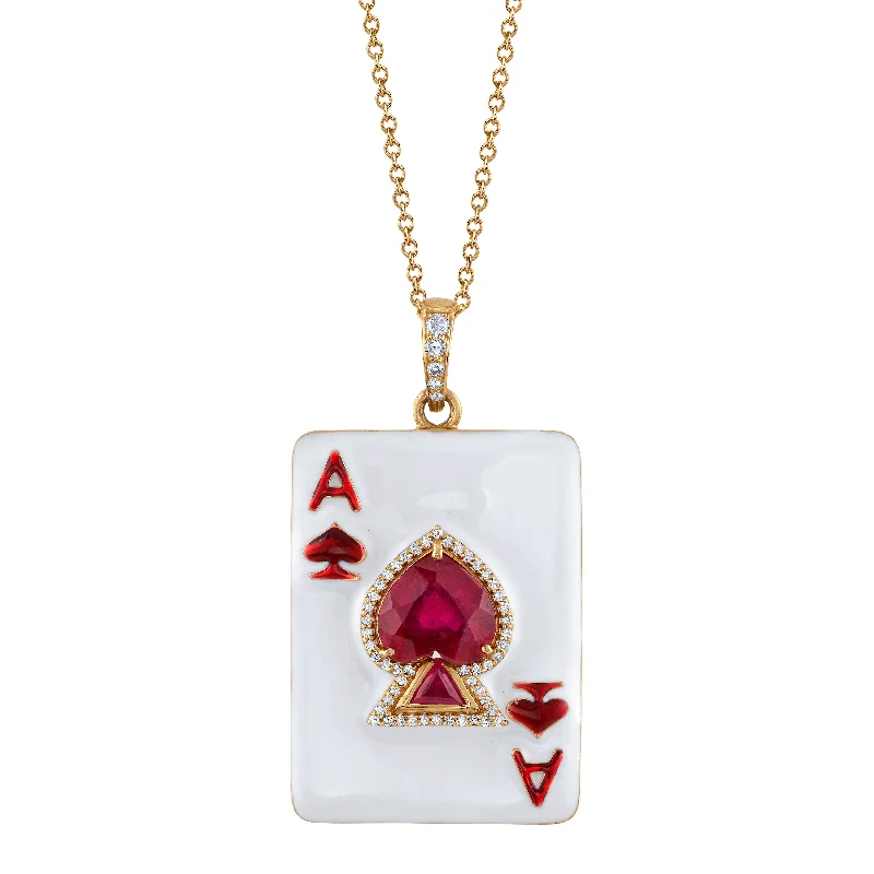 Ladies necklaces worldwide styles-Ruby Ace of Hearts Necklace with Diamonds