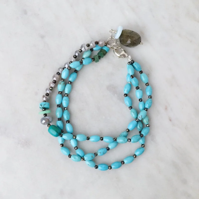 Ladies bracelets proposal surprises-Triple Strand Turquoise Mix Bracelet