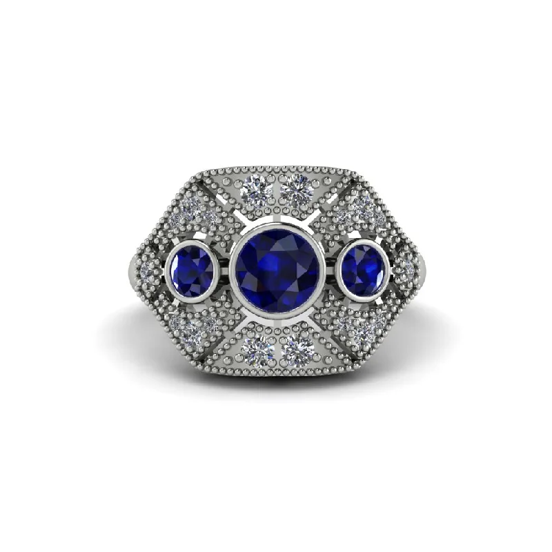 Ladies engagement rings floral motifs-Sapphire Art Deco Geometric Engagement Ring - Haven No. 15