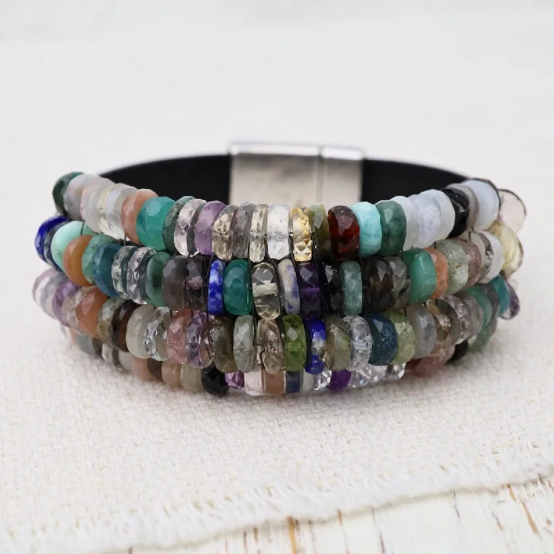 Ladies bracelets jade accents-Multi Colored Gemstones with Silver Nugget Trim Bracelet