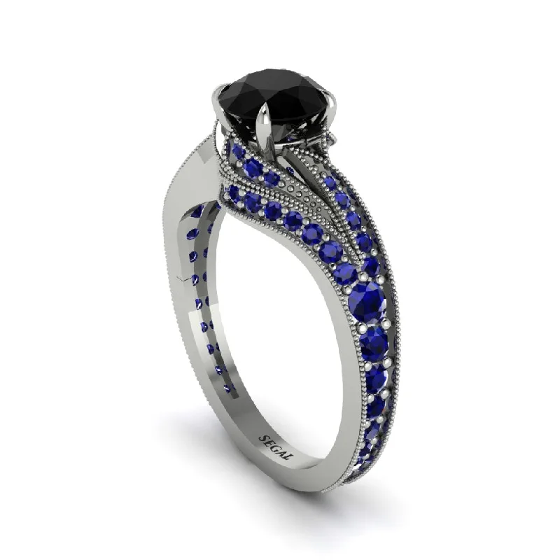 Ladies engagement rings custom pieces-Sapphire 14K Gold Pave Engagement Ring - Magnolia No. 69