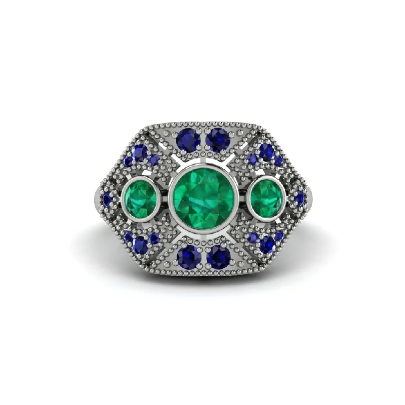 Ladies engagement rings luxurious looks-Emerald Art Deco Geometric Engagement Ring - Haven No. 66