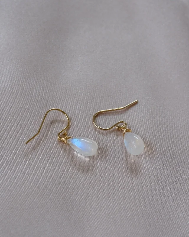 Ladies earrings geometric patterns-Moonstone Drop Earrings