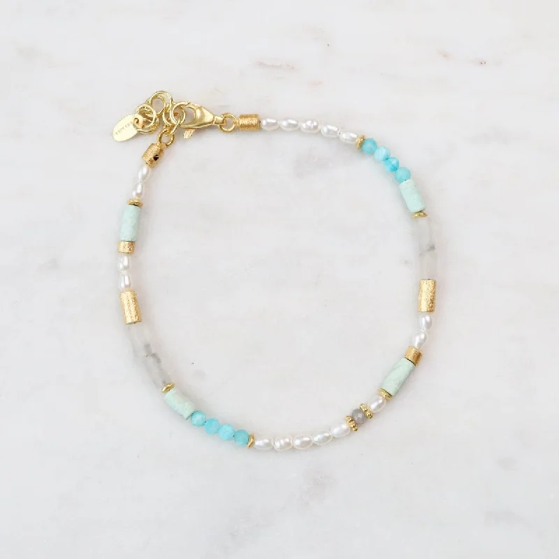 Ladies bracelets designer labels-Pearl Labradorite Chrysocolla & Opalite Bracelet