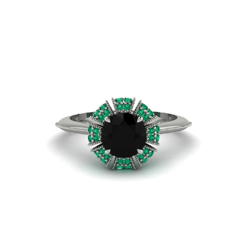 Ladies engagement rings gothic appeal-Emerald Crown Halo Engagement Ring - Annie No. 24