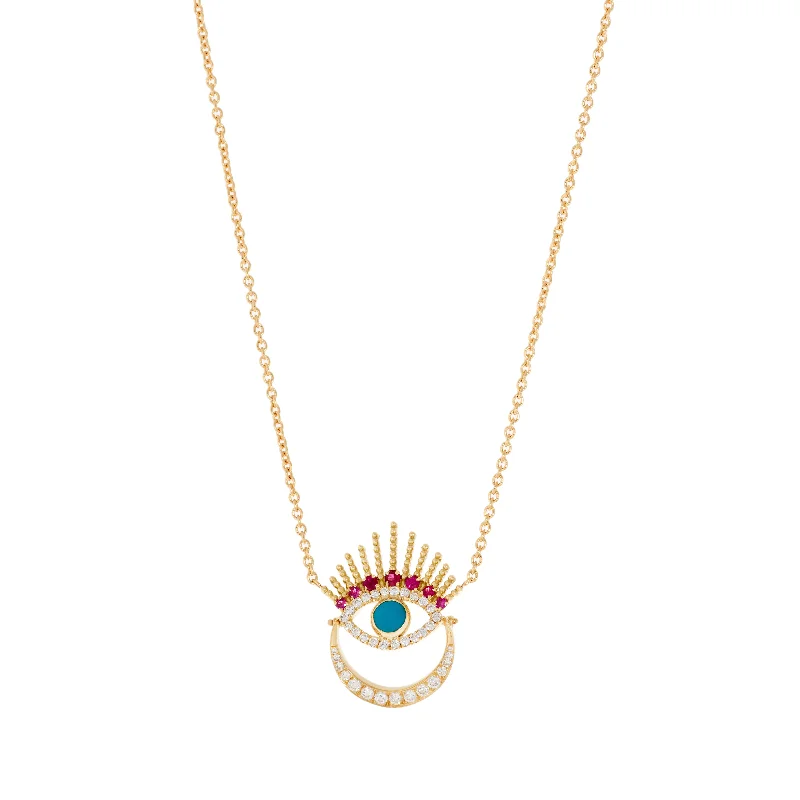 Ladies necklaces handmade designs-Serene Night-Moon Evil Eye Necklace with Diamonds