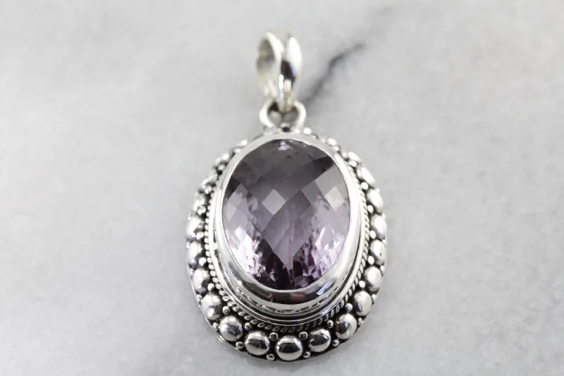 Ladies necklaces creative pieces-Bold Large Bohemian Amethyst Pendant in Sterling Silver, Affordable Statement Necklace