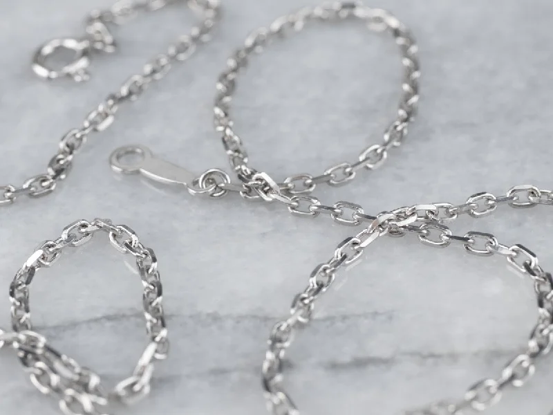 Ladies necklaces silver tones-18K White Gold Cable Chain Necklace