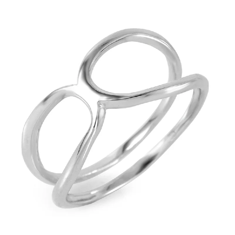 Ladies rings vintage charm-Silver 925 Rhodium Plated Open Pringle Hyperbolic Paraboloid Ring - BGR00958