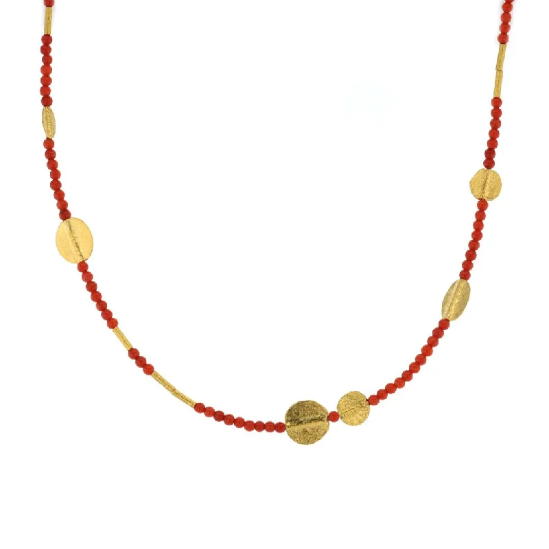 Ladies necklaces hypoallergenic-Coral & 24K Bead Necklace