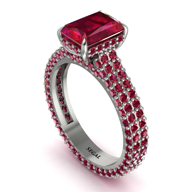 Ladies engagement rings large stones-Radiant Cut Ruby Pave Engagement Ring - Kenzie No. 57