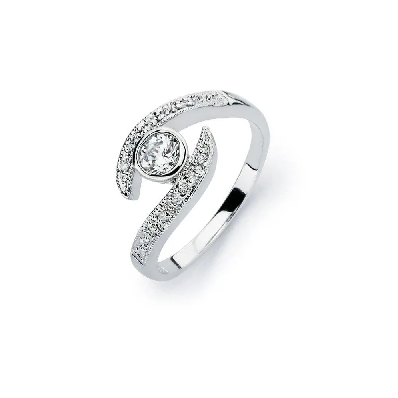 Ladies rings group designs-Silver 925 Rhodium Plated Clear Round Cut Center CZ Bridal Ring - BGR00564