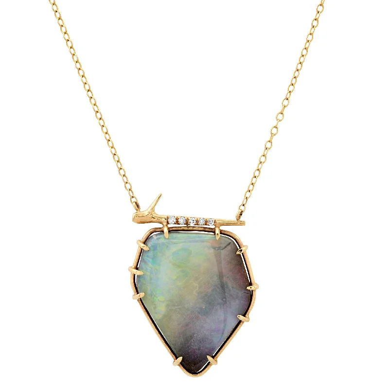 Ladies necklaces statement pieces-Rainbow Opal Thorn Necklace