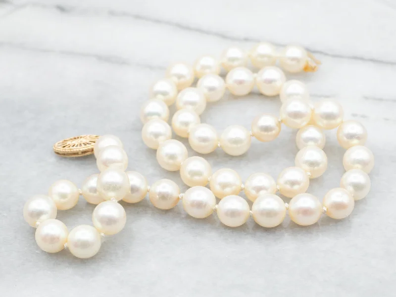 Ladies necklaces e-commerce sites-Yellow Gold Pearl Necklace