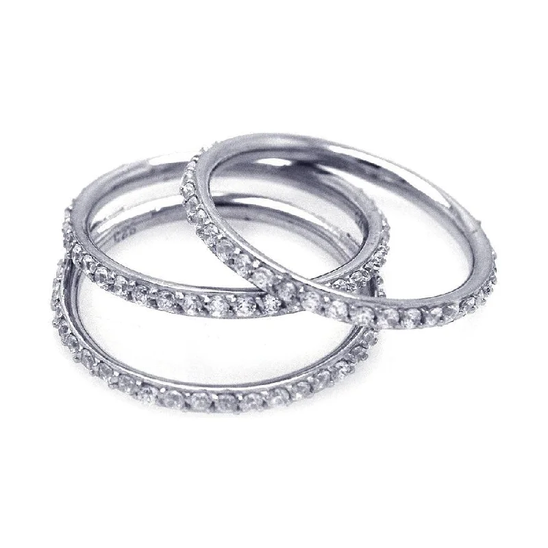 Ladies rings Mother’s Day-Silver 925 Rhodium Plated CZ Stackable Ring Set - STR00513