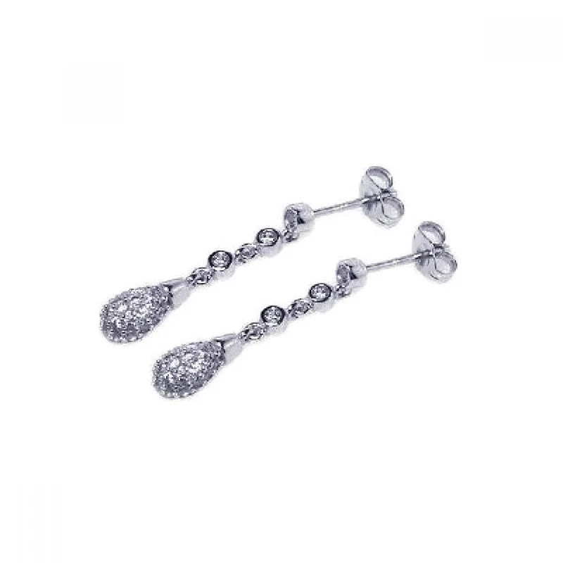 Ladies earrings Christmas designs-Silver 925 Rhodium Plated Micro Pave Clear Teardrop CZ Dangling Earrings - ACE00027