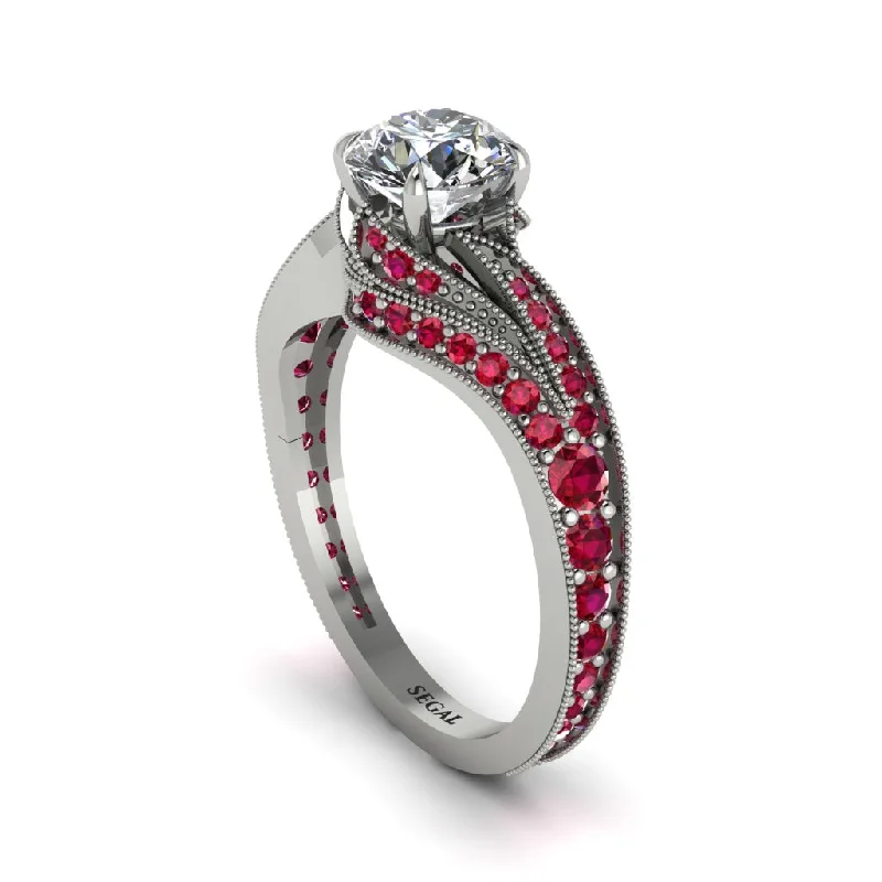 Ladies engagement rings premium choices-Ruby 14K Gold Pave Engagement Ring - Magnolia No. 48