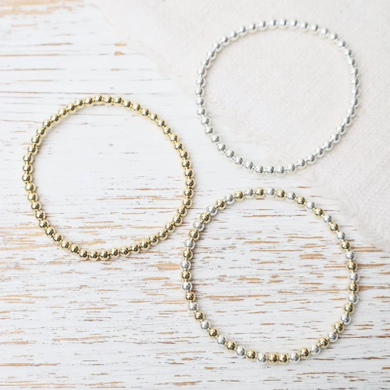 Ladies bracelets girlfriend treats-4mm Classic Ball Bracelet in Silver, Gold, or Two Tone