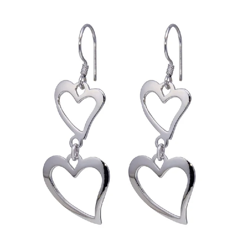 Ladies earrings celebrity trends-Silver 925 Rhodium Plated Two Graduated Open Heart Hook Earrings - DSE00008