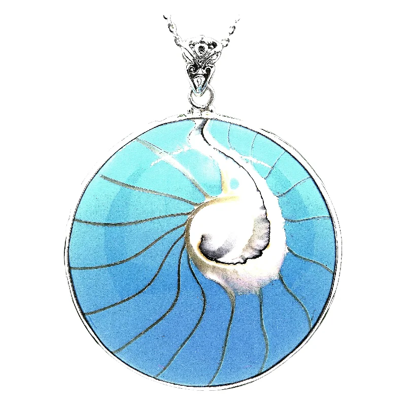 Ladies necklaces customer reviews-Robin Egg Blue Natural Nautilus Shell Necklace