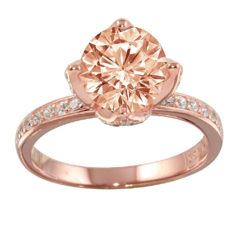 Ladies rings custom designs-Rose Gold Plated 925 Sterling Silver CZ Ring - STR01099