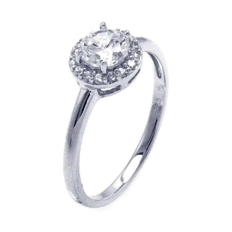 Ladies rings standout pieces-Silver 925 Rhodium Plated Round Clear Cluster CZ Ring - STR00821