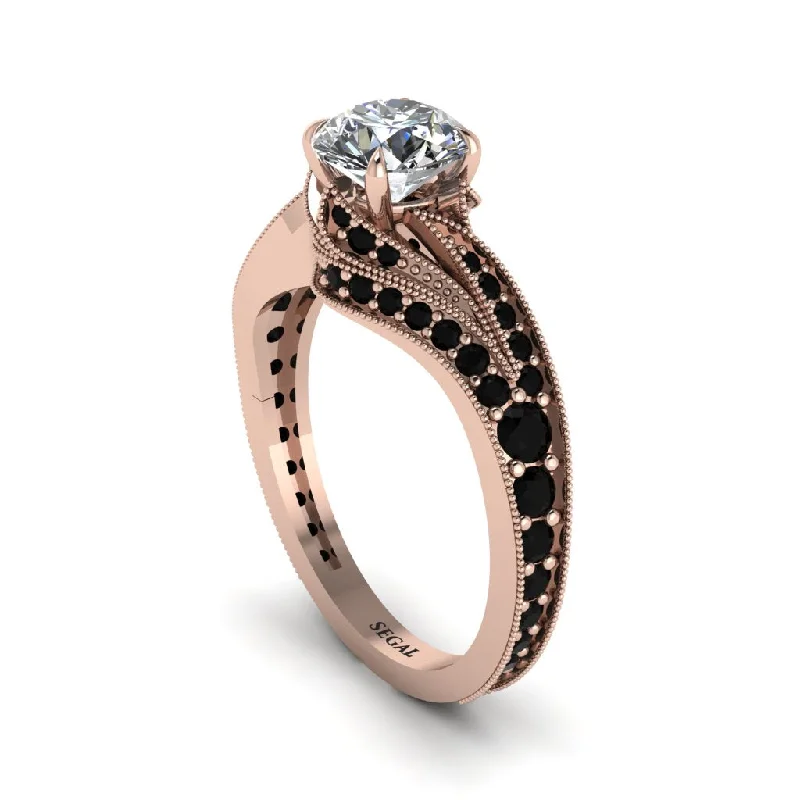 Ladies engagement rings geometric patterns-Black Diamond 14K Gold Pave Engagement Ring - Magnolia No. 32