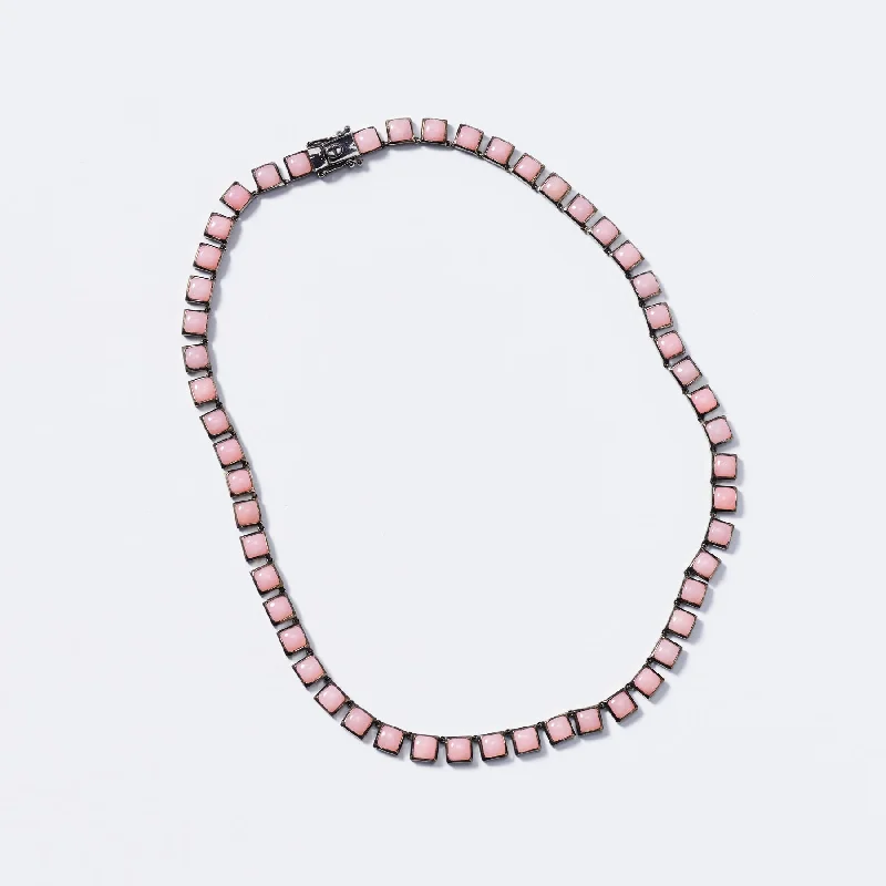 Ladies necklaces luxury brands-Small Pink Opal Tile Rivière Necklace