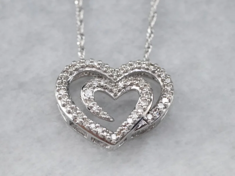 Ladies necklaces heart motifs-Diamond Heart Pendant White Gold Necklace