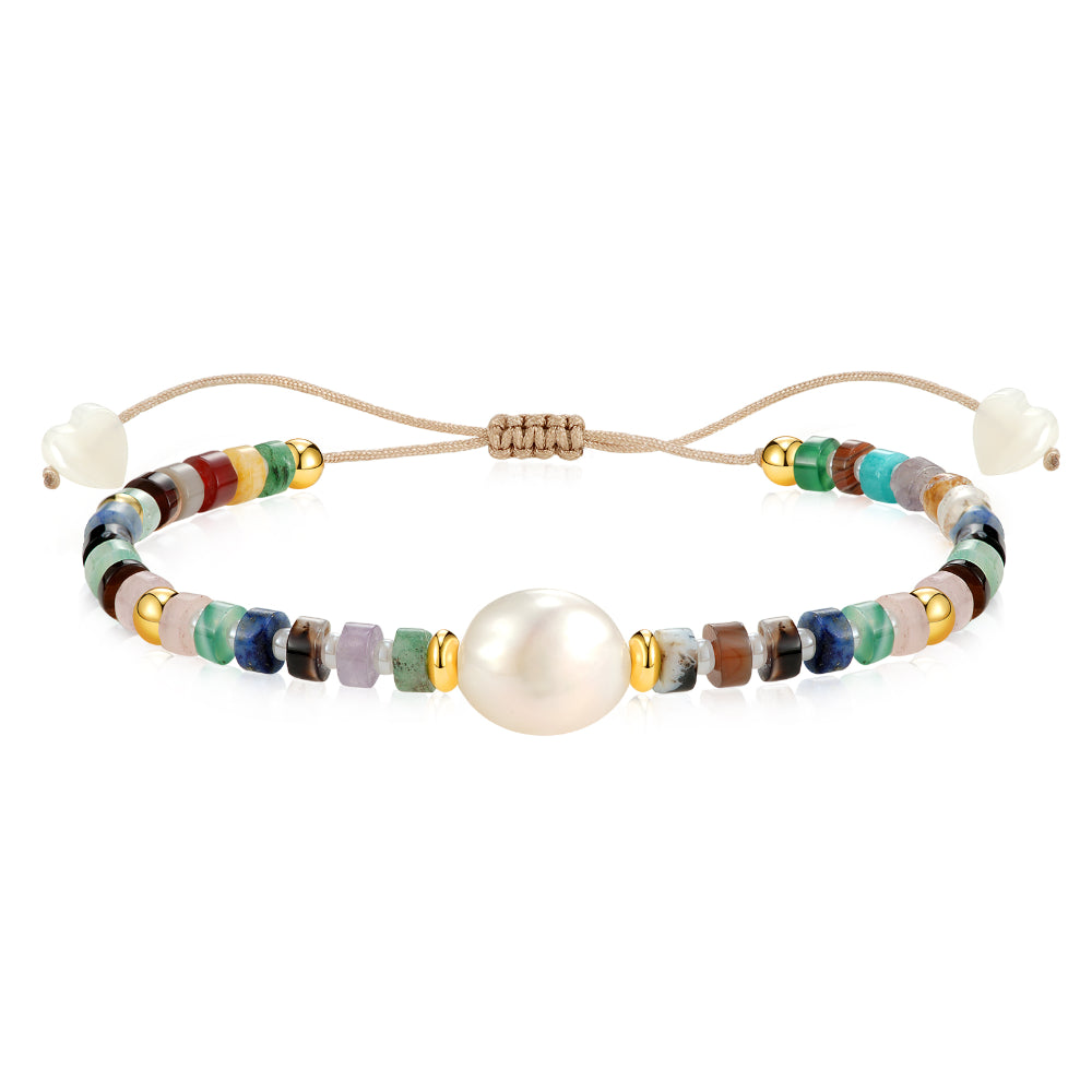 Ladies bracelets celebrity trends-Adjustable Healing Crystal Bracelet Natural Multi-Gemstone Beads with Irregular Pearl