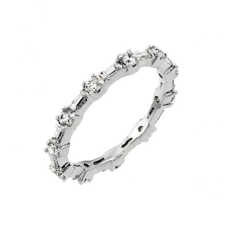 Ladies rings store finds-Silver 925 Rhodium Plated Clear CZ Stackable Eternity Ring - BGR00762