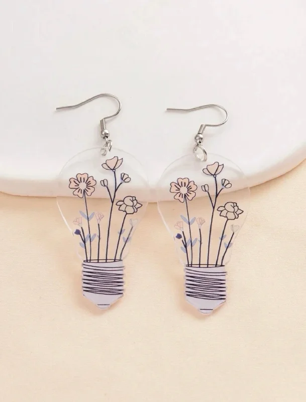 Ladies earrings collectible items-Acrylic Lightbulb and Flower Earring