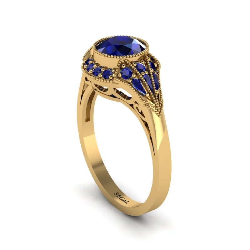 Ladies engagement rings platinum options-Sapphire Vintage-Inspired Besel Engagement Ring - Makenzie No. 73