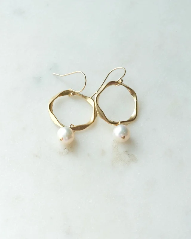 Ladies earrings group styles-Pearl Round Earrings