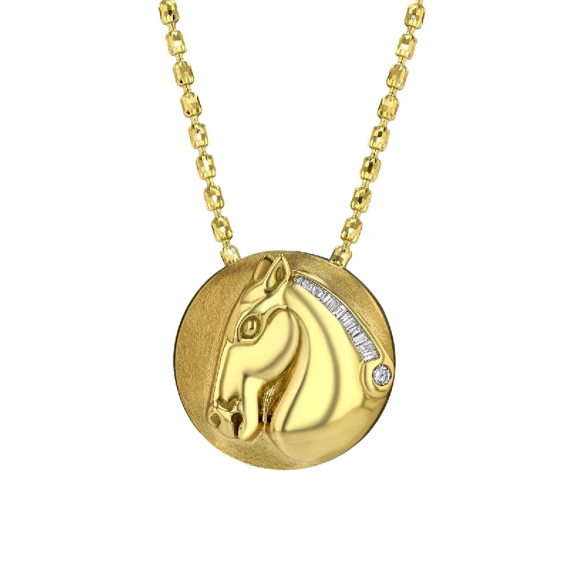 Ladies necklaces friendship necklaces-Roman Horse Medallion Necklace with Diamonds