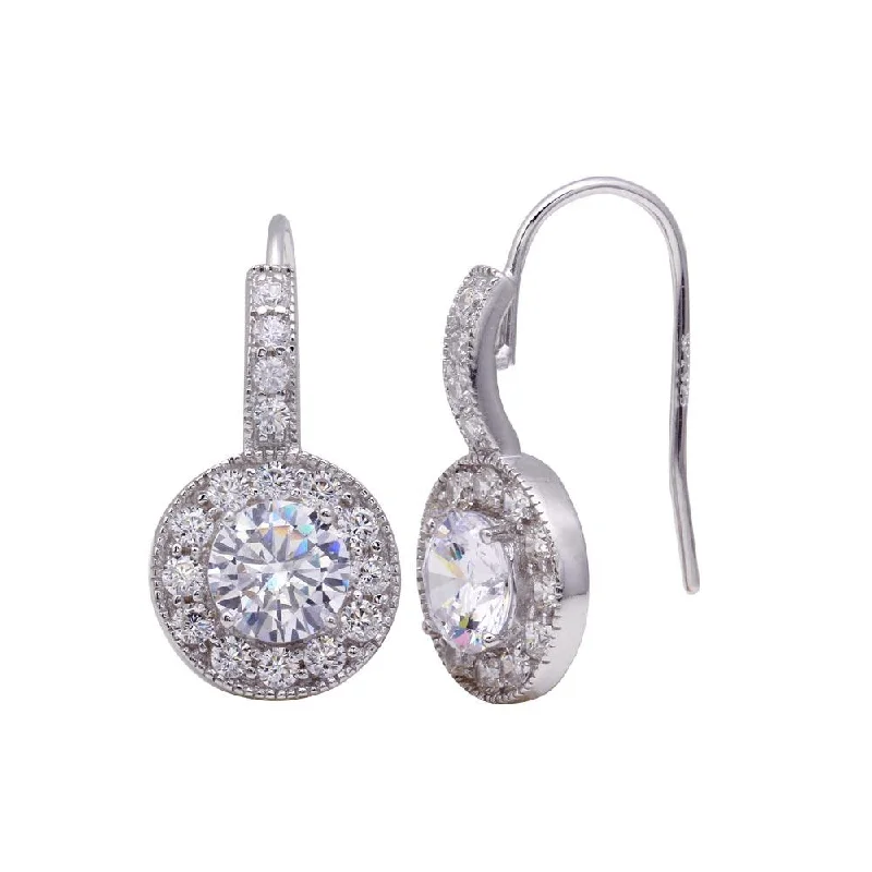 Ladies earrings ethnic patterns-Silver 925 Rhodium Plated Curve Round CZ Hook Earrings - STE00567