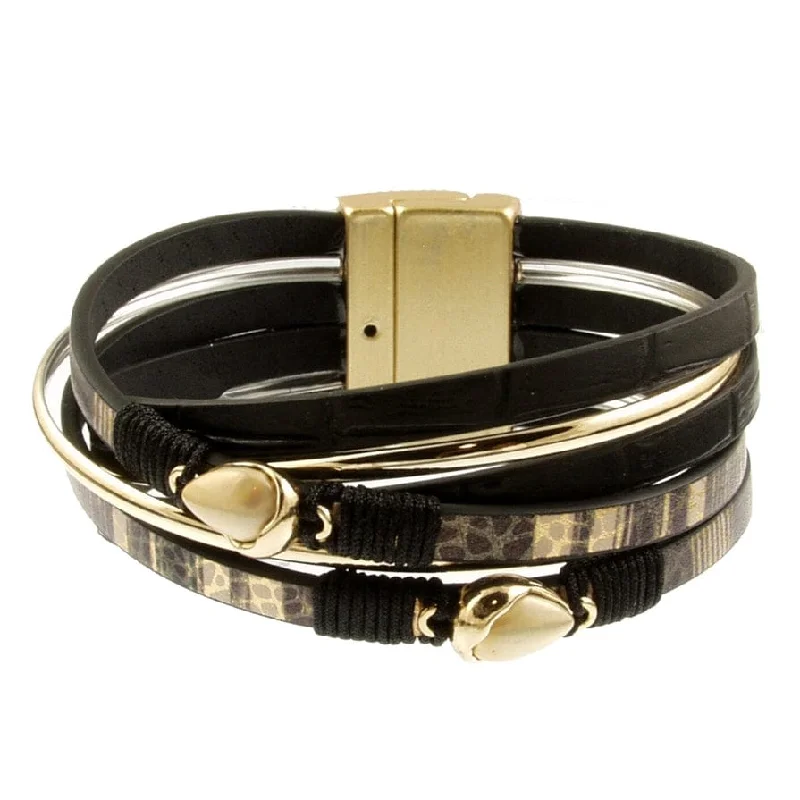 Ladies bracelets worldwide appeal-Matte Gold Black Metallic Print Bracelet