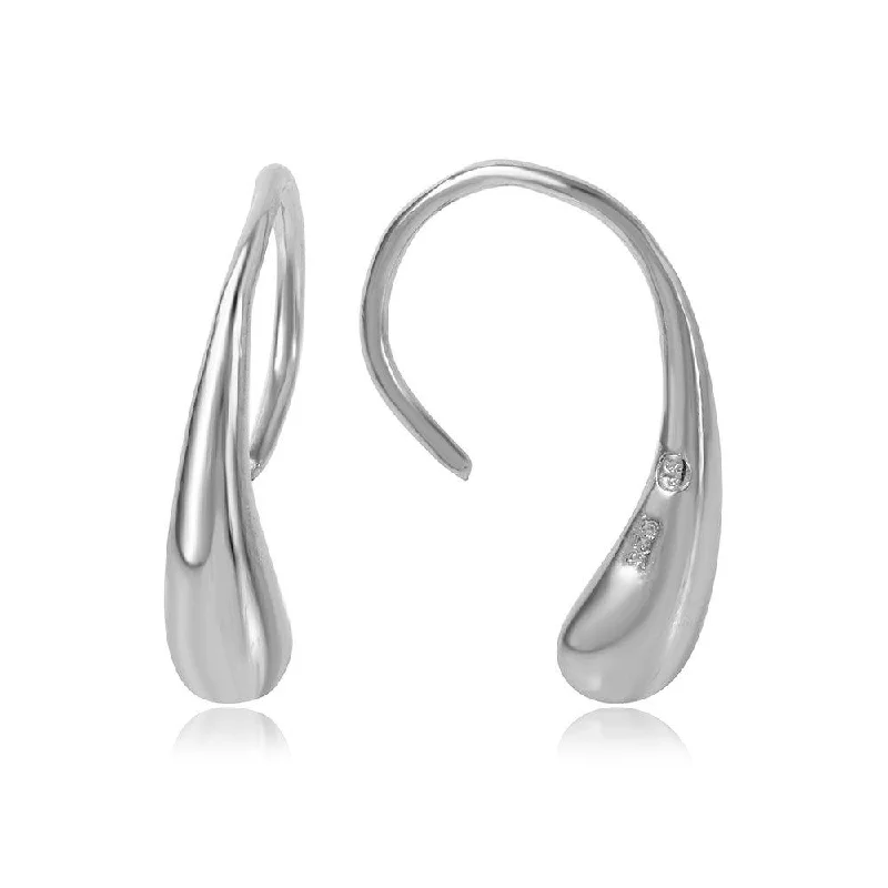 Ladies earrings geometric patterns-Silver 925 Rhodium Plated CZ Long Teardrop Hook Earrings - STE00301