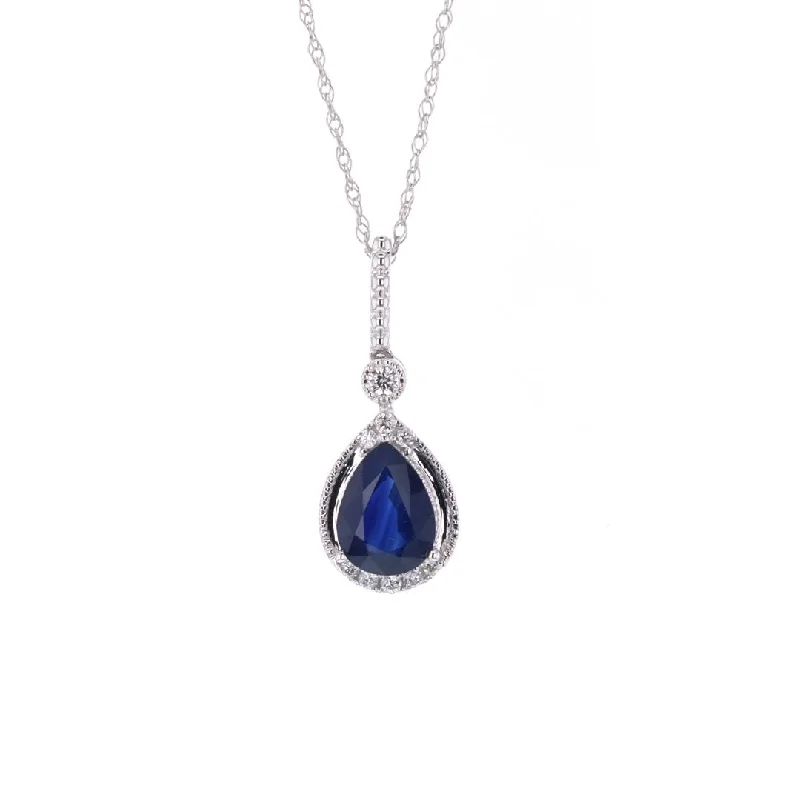 Ladies necklaces custom options-Blue Sapphire & Diamond Pendant Necklace